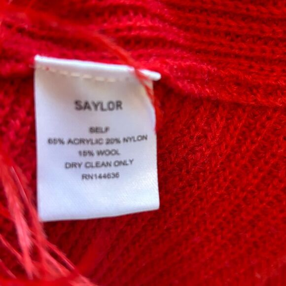 Saylor NYC Juneau Feathered Sweater Red Pullover Long Sleeve Feather Trim Sz M - Picture 6 of 6